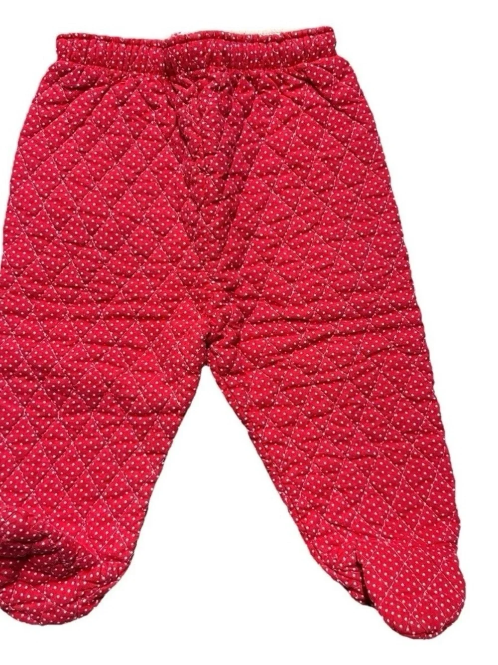 Vintage Baby Girl Quilted Red Pants With White Polka Dots Size 12 Months